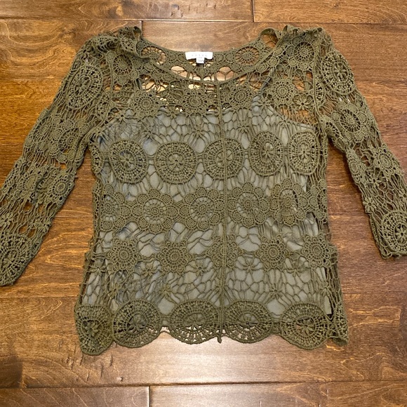 Adiva Tops - Y2K Vintage Sage Green Crochet Top